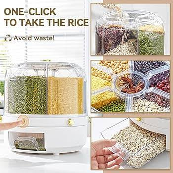 High Quality 360 Rotating Dispenser For Kitchen Rice Dispenser Dry Food Dispenser 6 Grid Grain Storage Container Grain Food Storage Box