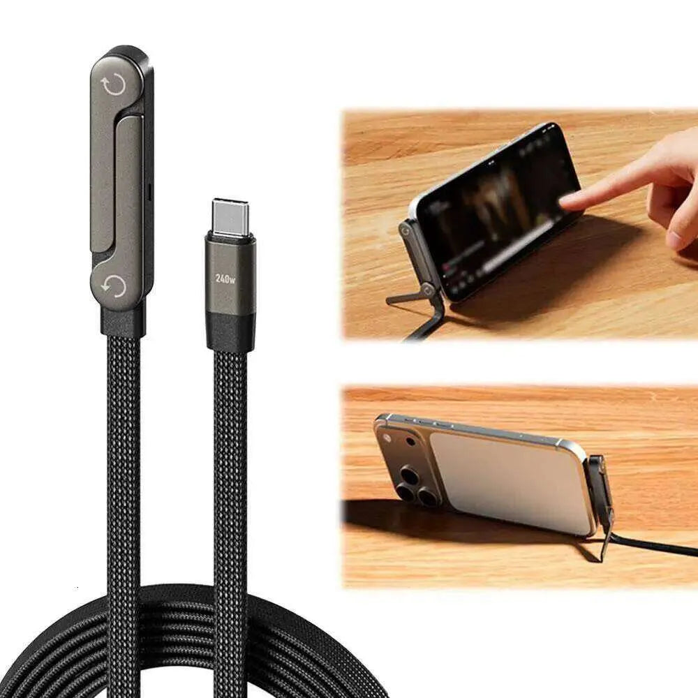240W 2-in-1 Fast Charging Type-C Data Cable with Built-in Phone Stand-1.5m length