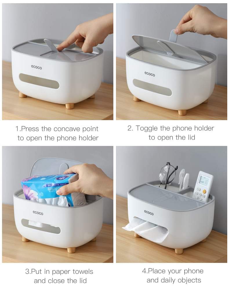 Ecoco Tissue Box, Multifunctional Box, Pen Holder, Remote Control Holder, Tissue Holder, Storage Box, Cosmetic Tissue Box