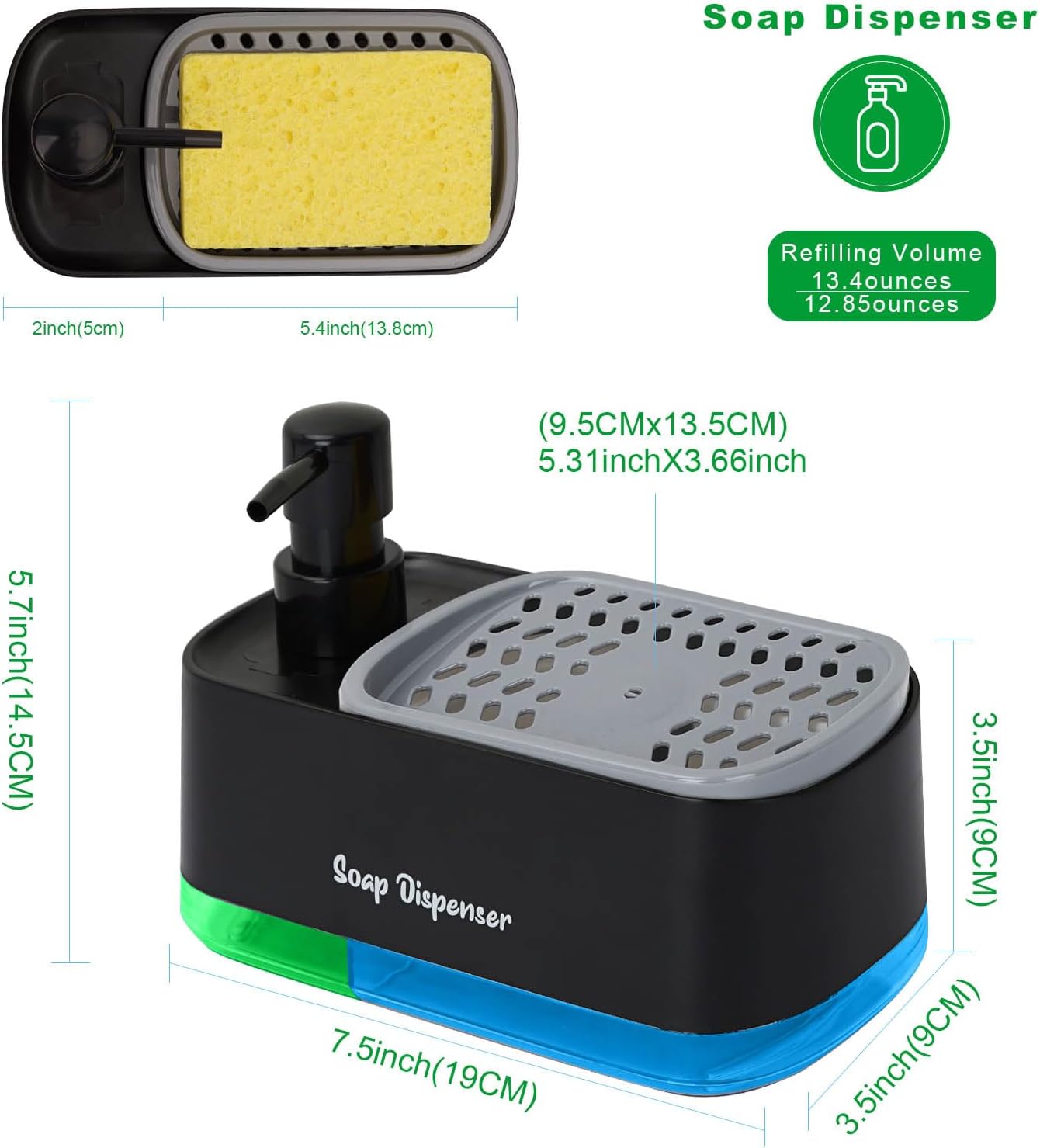 2-in-1 Kitchen Soap Dispenser & Sponge Holder