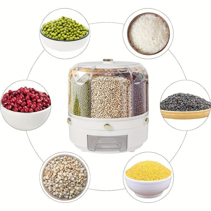 High Quality 360 Rotating Dispenser For Kitchen Rice Dispenser Dry Food Dispenser 6 Grid Grain Storage Container Grain Food Storage Box