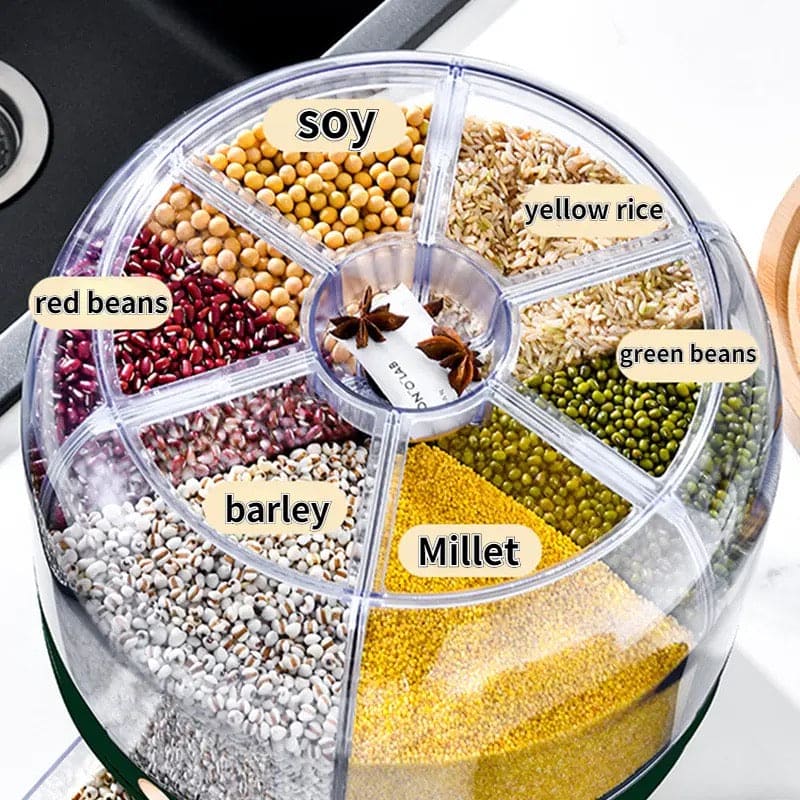 High Quality 360 Rotating Dispenser For Kitchen Rice Dispenser Dry Food Dispenser 6 Grid Grain Storage Container Grain Food Storage Box