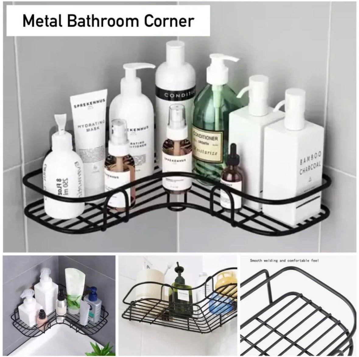 Metal Bathroom Corner Rack Storage Shelves -1 PC Black