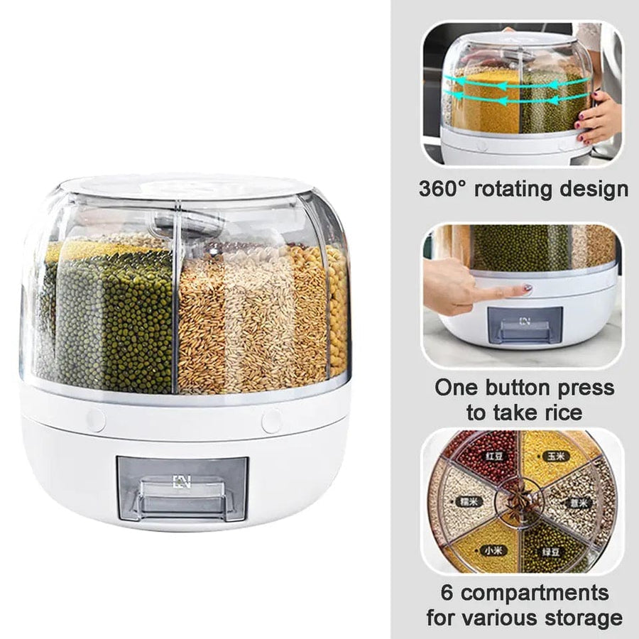 High Quality 360 Rotating Dispenser For Kitchen Rice Dispenser Dry Food Dispenser 6 Grid Grain Storage Container Grain Food Storage Box