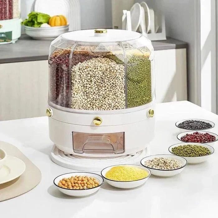 High Quality 360 Rotating Dispenser For Kitchen Rice Dispenser Dry Food Dispenser 6 Grid Grain Storage Container Grain Food Storage Box
