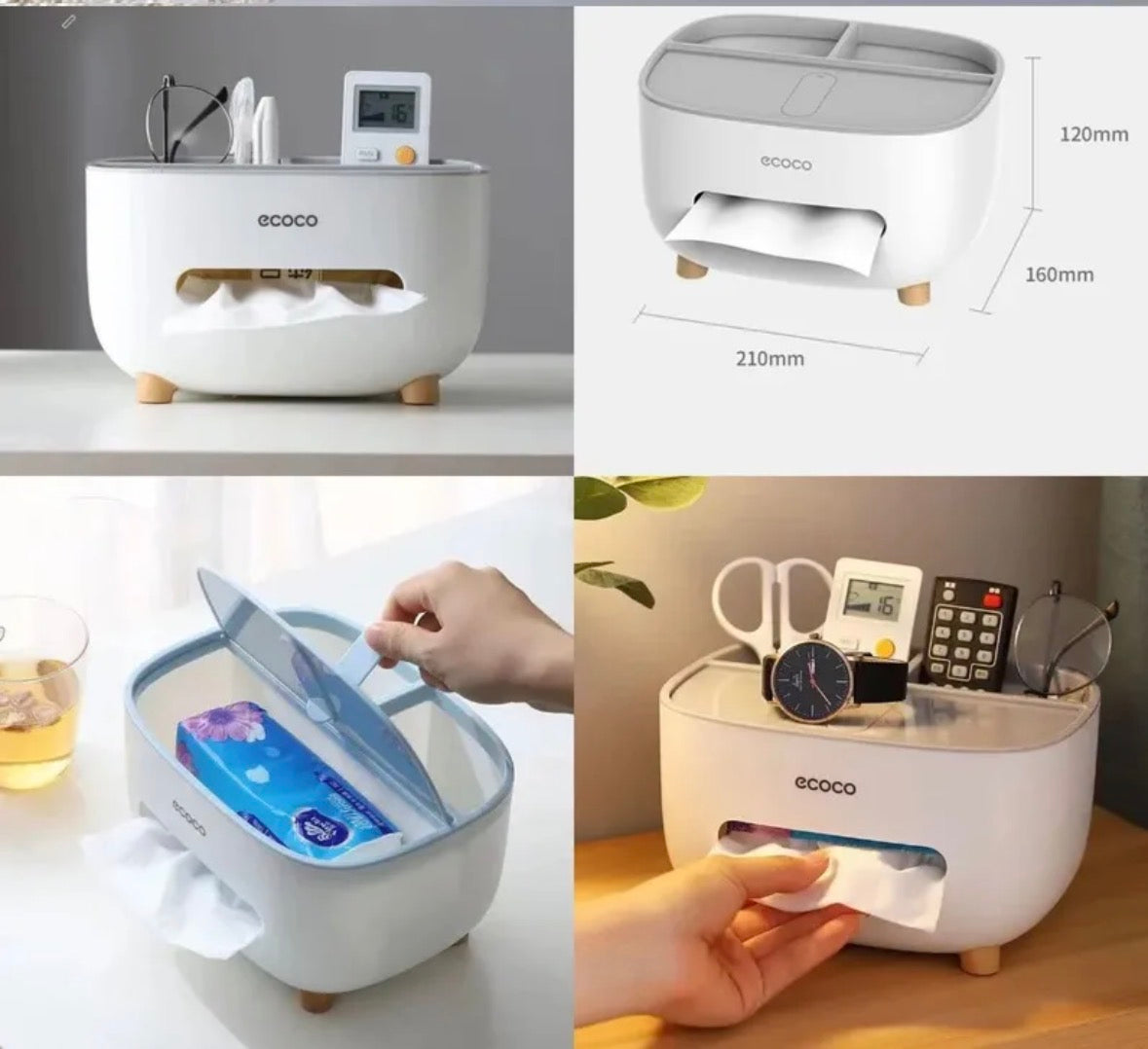 Ecoco Tissue Box, Multifunctional Box, Pen Holder, Remote Control Holder, Tissue Holder, Storage Box, Cosmetic Tissue Box
