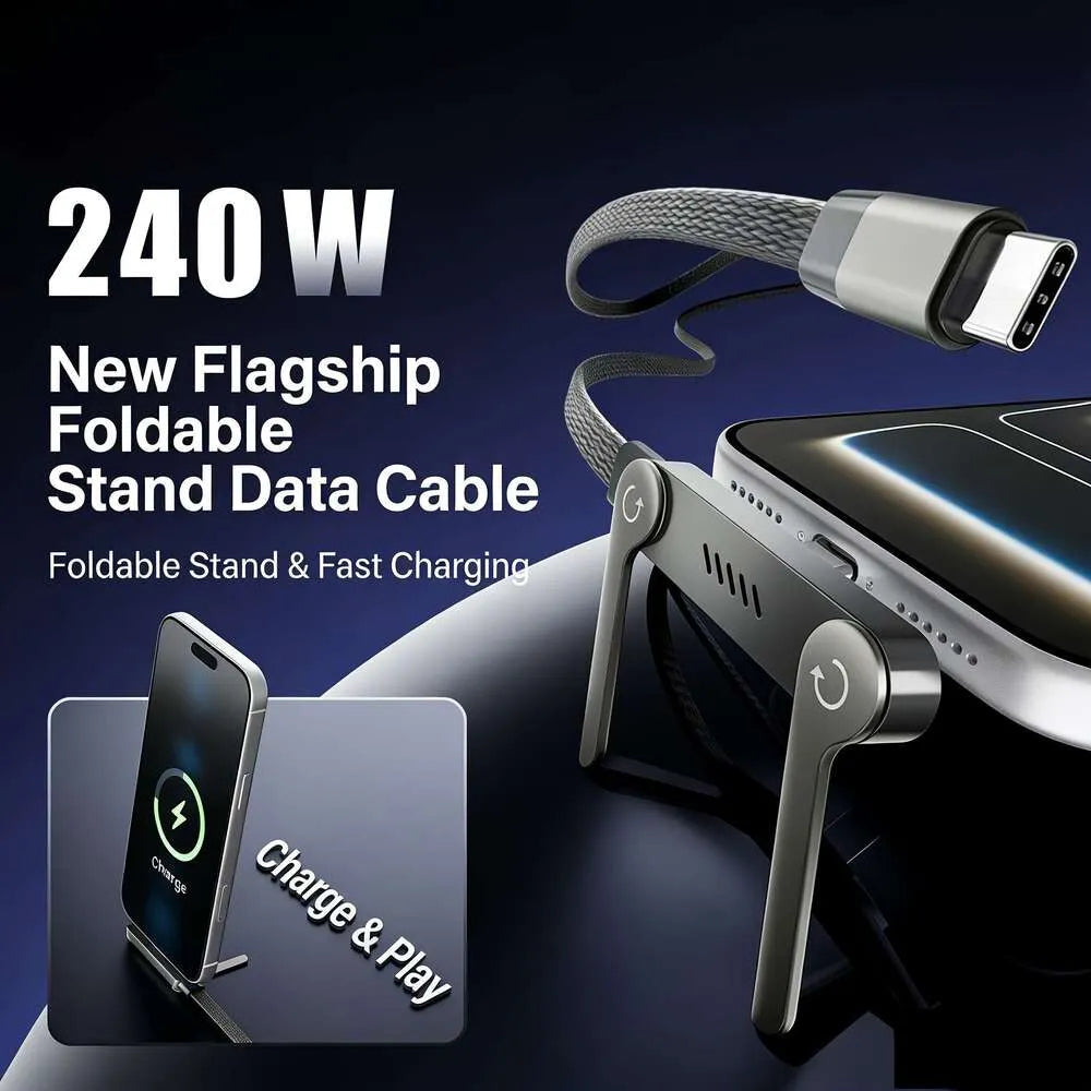 240W 2-in-1 Fast Charging Type-C Data Cable with Built-in Phone Stand-1.5m length