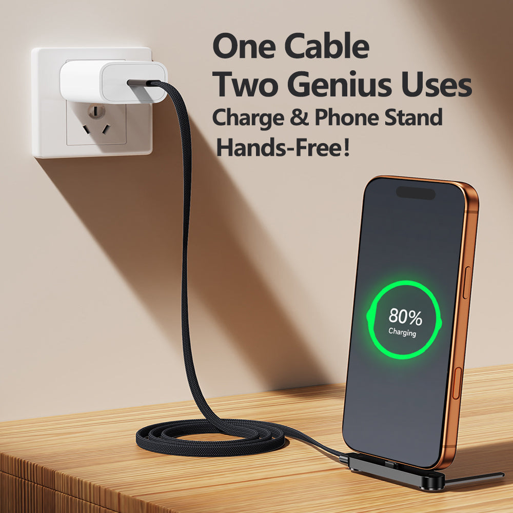 240W 2-in-1 Fast Charging Type-C Data Cable with Built-in Phone Stand-1.5m length